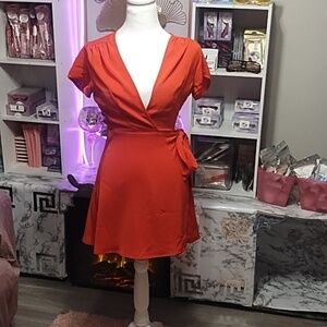 superdown Red Short Sleeve Wrap Mini Dress with Side Tie